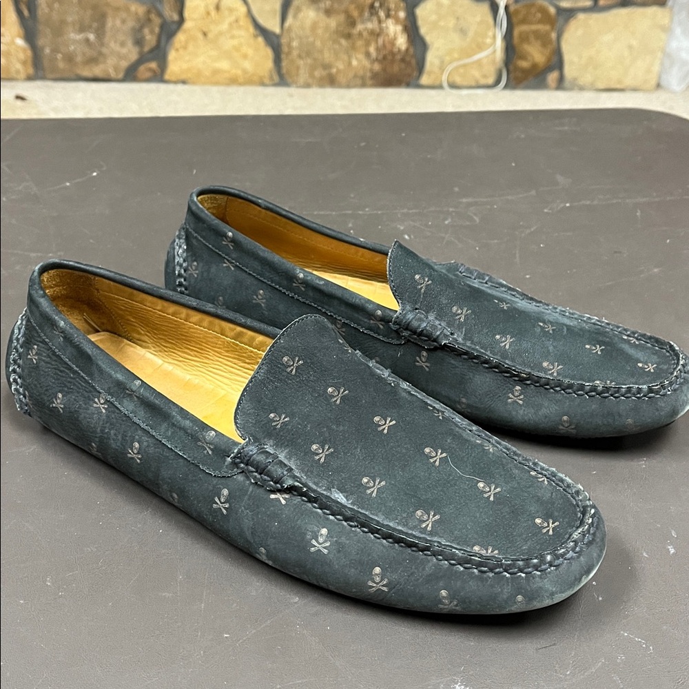 Peter Millar, black suede skull and crossbones Loafers driving loafers size 10.5